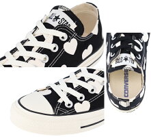 スニーカーレディース/コンバースconverseオールスターフルハーツOX/女性靴キャンバスローカットシューズハート総柄かわいいブラックホワイトALLSTARFULLHEARTSOX正規品/3130157
