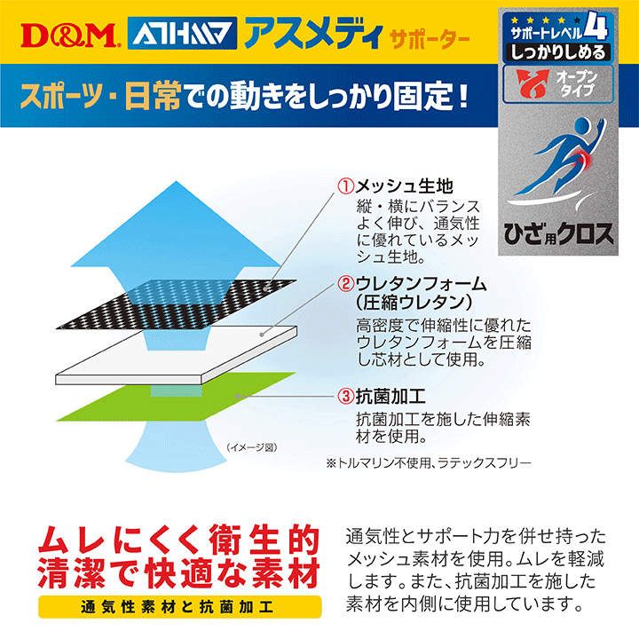 ひざ用 ヒザ 膝 サポーター 左右兼用 1枚入り 片足分 ディーアンドエム D&M アスメ...
