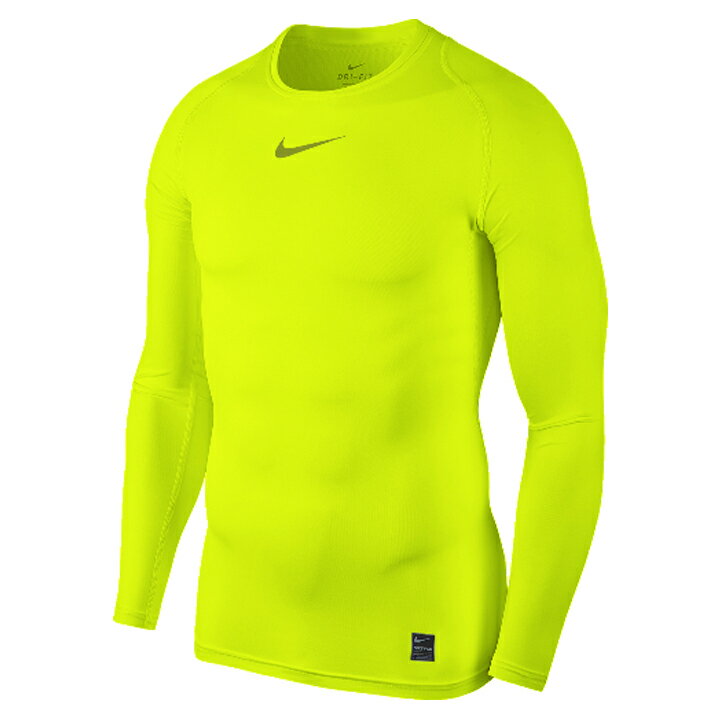 【全品P5倍★8月25日限定】コンプレッション 長袖シャツ メンズ ナイキ NIKE PRO ナイキプロ/スポーツウェア 自宅トレーニング ジム ランニング 男性用 アンダーシャツ インナー クルーネック 機能ウェア 紳士 トップス 蛍光イエロー 黄色/AO4857-702