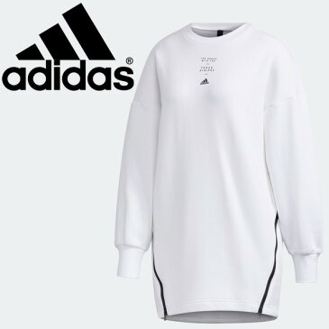 【全品5倍★2月18日(木)限定】長袖 スウェットシャツ ロング丈 裏フリース レディース/アディダス adidas スタイル チュニック/スポーツ ヨガ YOGA カジュアル 女性 オーバーサイズ 白 ホワイト トップス/INT29-GF7022【a20Qpd】