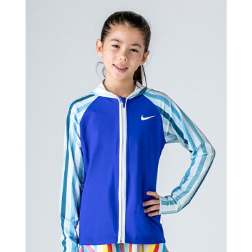 キッズ ラッシュガード 長袖 水着 女の子 子ども ナイキ NIKE GIRLS グラフィック フルジップ 子供用 120-160サイズ 日焼け対策 紫外線対策 UVカット スイムウェア 水泳 スイミング プール 海水浴/1981910-10【返品不可】