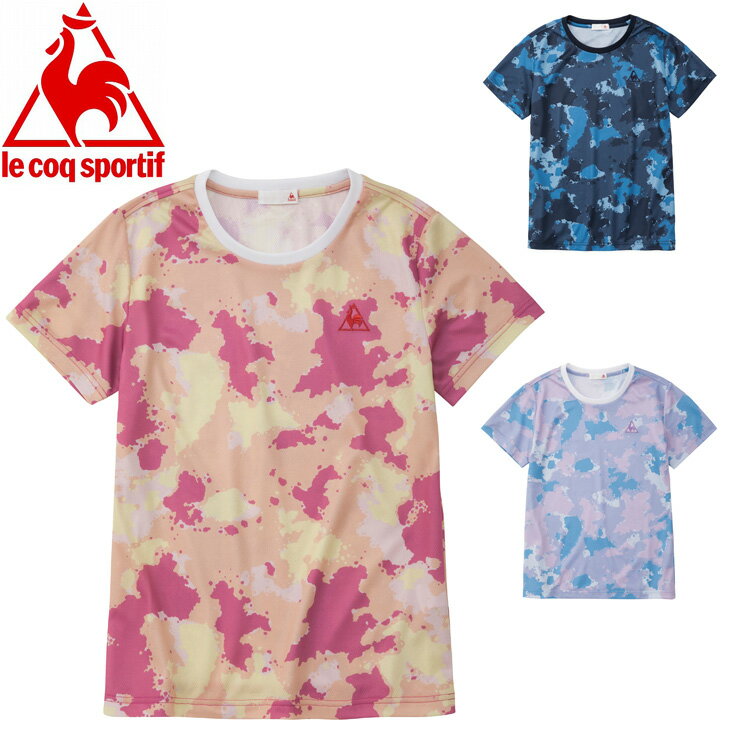 半袖 Tシャツ レディース/ルコック le coq sportif スポーツウェア 吸汗速乾 UVカット 総柄 トレーニング フィットネス 女性 半袖シャツ トップス/QMWQJA02