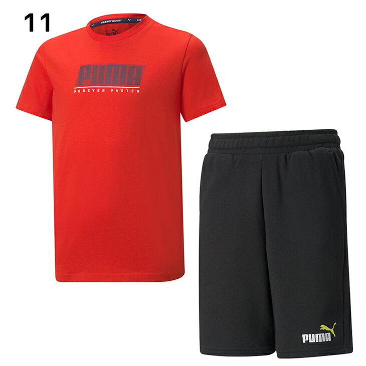 キッズ 男の子 半袖Tシャツ ハーフパンツ 上下 子供服/プーマ PUMA ジュニア スポーツウェア セットアップ 130-160cm 子ども 2点セット 運動 男児 小学生 普段使い 上下組/849648-589116