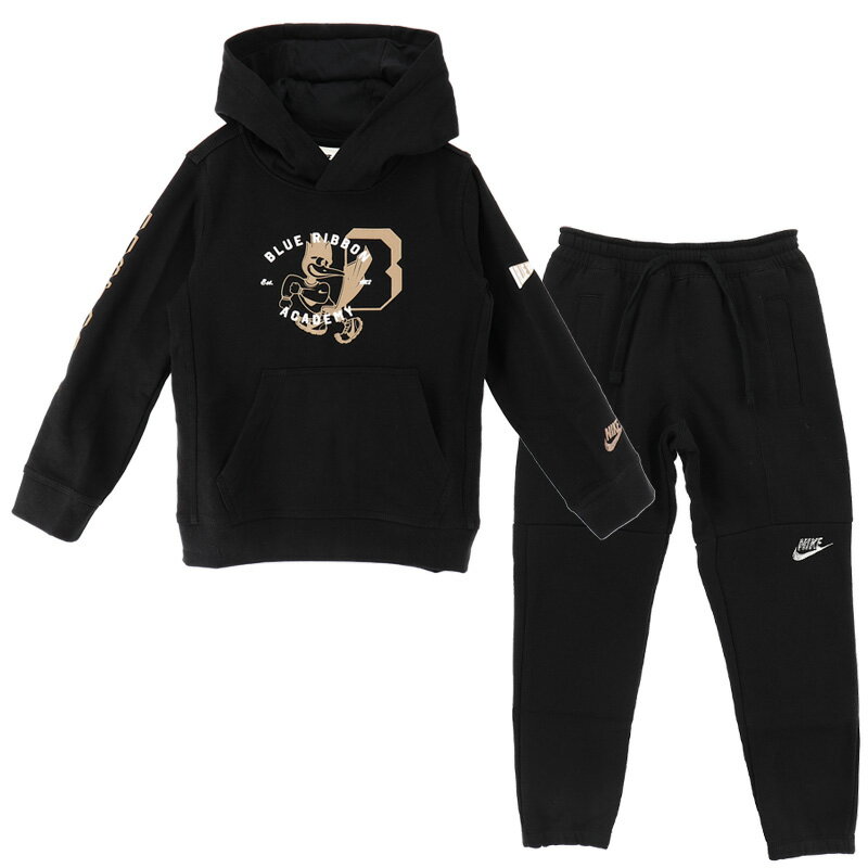 送料無料 ナイキ スウェット 上下 キッズ ジュニア 130-160cm 子供服/NIKE プルオーバーパーカー パンツ 裏起毛 セットアップ/スポーツウェア カジュアル 子ども 黒 ブラック 秋冬 上下組 通園通学 部屋着/DQ9095-DQ9085-010のサムネイル