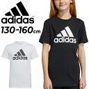 アディダス 半袖 Tシャツ キッズ 130-160cm 子供服 adidas スポーツウェア ジュニア ビッグロゴ プリントT 子ども 男の子 女の子 カジュアル 黒 白 ブラック ホワイト 運動 通園 通学/ECO39