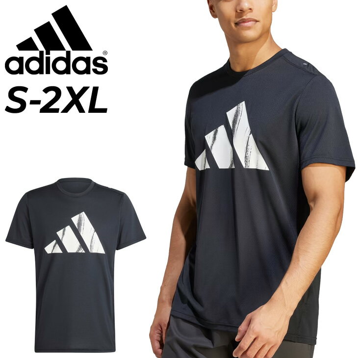 アディダス 半袖 Tシャツ メンズ adidas RUN IT BOS TEE ランニングシャツ ジョギング トレーニング スポーツウェア 男性用 ビッグロゴ プリントT 黒 ブランド アパレル/NDU66