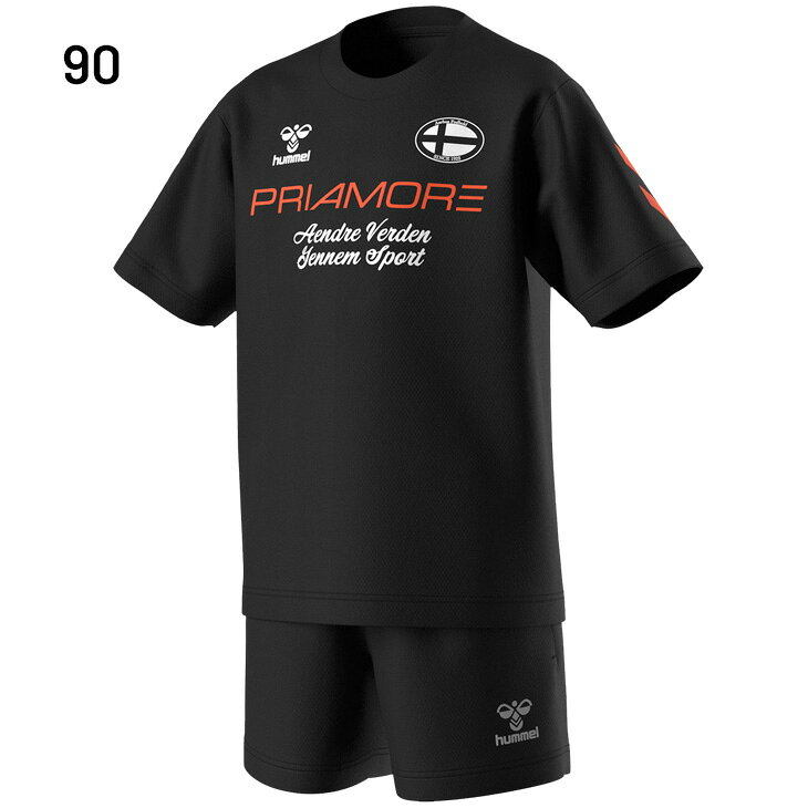 APWORLDの送料無料 ヒュンメル キッズ 半袖Tシャツ ハーフパンツ 上下 110-140cm 子供服 hummel ジュニア プリアモーレスーツ セットアップ サッカーウェア フットサル トレーニング 子ども 上下組 練習着 吸汗速乾 運動 こども スポーツウェア ブランド アパレル/HJP1214SP｜アングル2