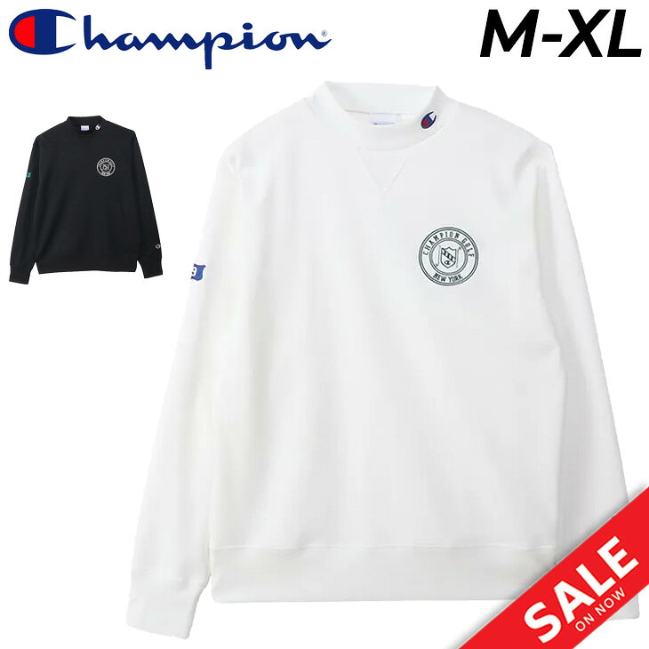 送料無料 チャンピオン モックネックシャツ 長袖 メンズ ゴルフウェア Champion GOLF UVカット(UPF50＋) 吸汗速乾 モックシャツ 長そで ゴルフシャツ 男性 ゴルフ用 トップス メンズウェア スポーツウエア ブランド 秋冬 アパレル/C3-AG401