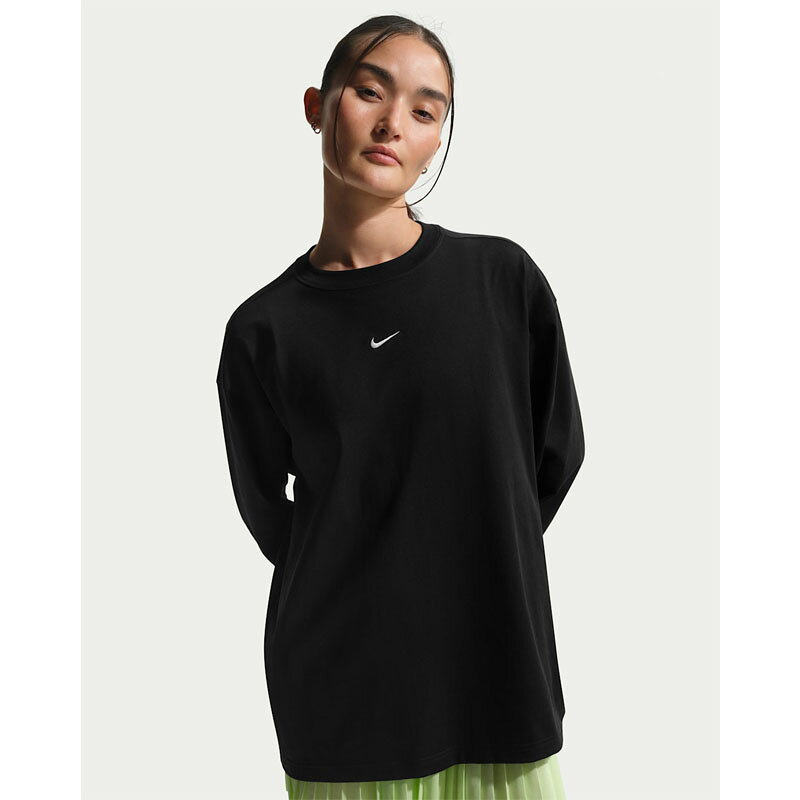 送料無料 ナイキ 長袖 Tシャツ レディース NIKE NSW クラシック OS L/S Tシャツ｜オーバーサイズ 女性用 ロンT 長袖シャツ スポーツウェア トップス ワンポイント シンプル スポーツTシャツ コットン 黒 ブラック 服 レディースウエア ブランド アパレル/IH7599-010