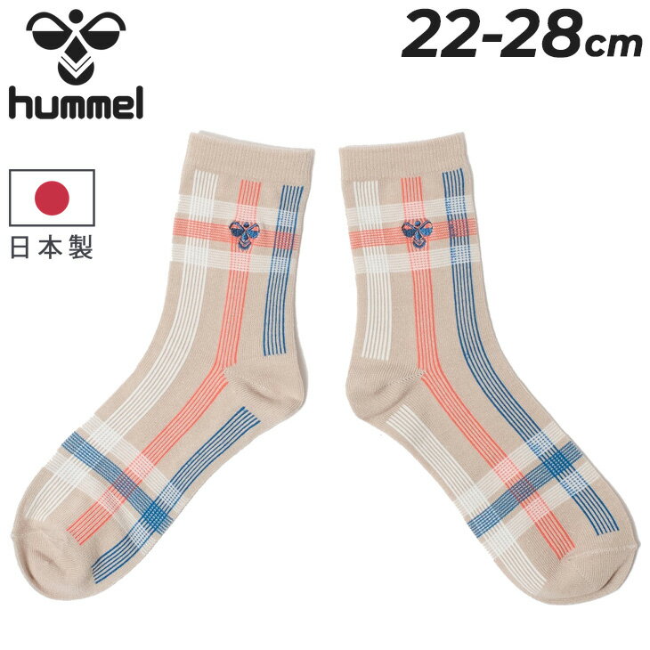 ヒュンメル 靴下 クルー丈 1足入り メンズ レディース hummel PLAY クルーソックス 22-28cm チェック柄 ユニセックス くつ下 くつした カジュアルソックス ワンポイント 日本製 男女兼用 スポーツ ブランド アパレル/HAA7023