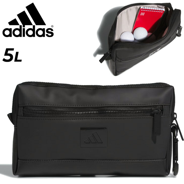 ◆ 商品詳細情報 ◆ ブランド アディダス adidas 商品番号 F0348 カラー (JZ2943)ブラック サイズ 寸法：14cmx24cmx5.5cm 容量：5L 素材 ポリエステル 原産国 - ◆画像のカラーについて◆ 商品画像のカラーにつきましては、PC、モバイルなど閲覧環境等により実物のカラーと多少異なることもございます。 予めご理解のうえご注文を賜りますようお願いいたします。 ギフト対応 ※メーカー希望小売価格はメーカーサイトに基づいて掲載しています (記載価格が税抜き価格になっている場合もございます)【アディダス adidas / ゴルフポーチ】 ◆　商　品　説　明 ◆ □□□当店で販売しております商品はすべて【正規取扱品】です□□□ ★メール便1点までOK★ アディダスゴルフ(adidas)から、ゴルフ用バッグ[ファーストティー ポーチ]です。 必需品を濡れないように収納できるポケットが便利な、耐水性素材のゴルフポーチ。 ファースト ティー ポーチは、ゴルフ練習場で練習するときも 、ゴルフコースでプレーを楽しむときも頼りになる、新しい定番アクセサリー。 洗練されたデザインに仕上げられていて、スタイリッシュなだけでなく、機能的にも優れている。 耐水性素材で作られているので、雨の日でも持ち物が濡れないようにしまっておける。 ソフトな感触のポリウレタンがラグジュアリーな印象をプラスする一方で、 ラギッドなリップストップポリウレタンのベースが、アウトドアで毎日使用できる耐久性をもたらす。 全面裏地付き。小物を整理するためのメッシュポケットと、 貴重品を確実に保管するためのシェルパ裏地付きジップポケットを内側に装備。 カラビナクリップ付きなので、ゴルフバッグに取り付けることができ、高い汎用性が魅力。 打ち抜きのジェルadidasロゴが特徴で、スポーティーな外観と実用的な機能を兼ね備えている。 ゴルフコースでスタイルと機能を披露するこのポーチは、アマチュアゴルファーにも 熟練のプロゴルファーにもぴったりのアイテム。 あらゆる小物を整理するために作られたこのアディダスゴルフポーチには、 安全なジッパー開閉式のオーガナイザーポケットが付いている。 ■詳細 ・寸法：14cmx24cmx5.5cm ・容量：5L ・TPU ・耐水加工 ・内側にメッシュポケット ・内側にジップポケット ・打ち抜きのジェルadidasロゴ ・カラビナクリップ ・ポリウレタン使用のリップストップのベース
