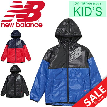 中綿ジャケット キッズ 男の子 女の子 子供服 ニューバランス Newbalance ジュニア パデッドジャケット アウター 130-160cm スポーツウェア 男児 女児 防寒コート フード付き 撥水 防風 保温 ビッグロゴ 普段使い 通園通学 上着/JJJP9362