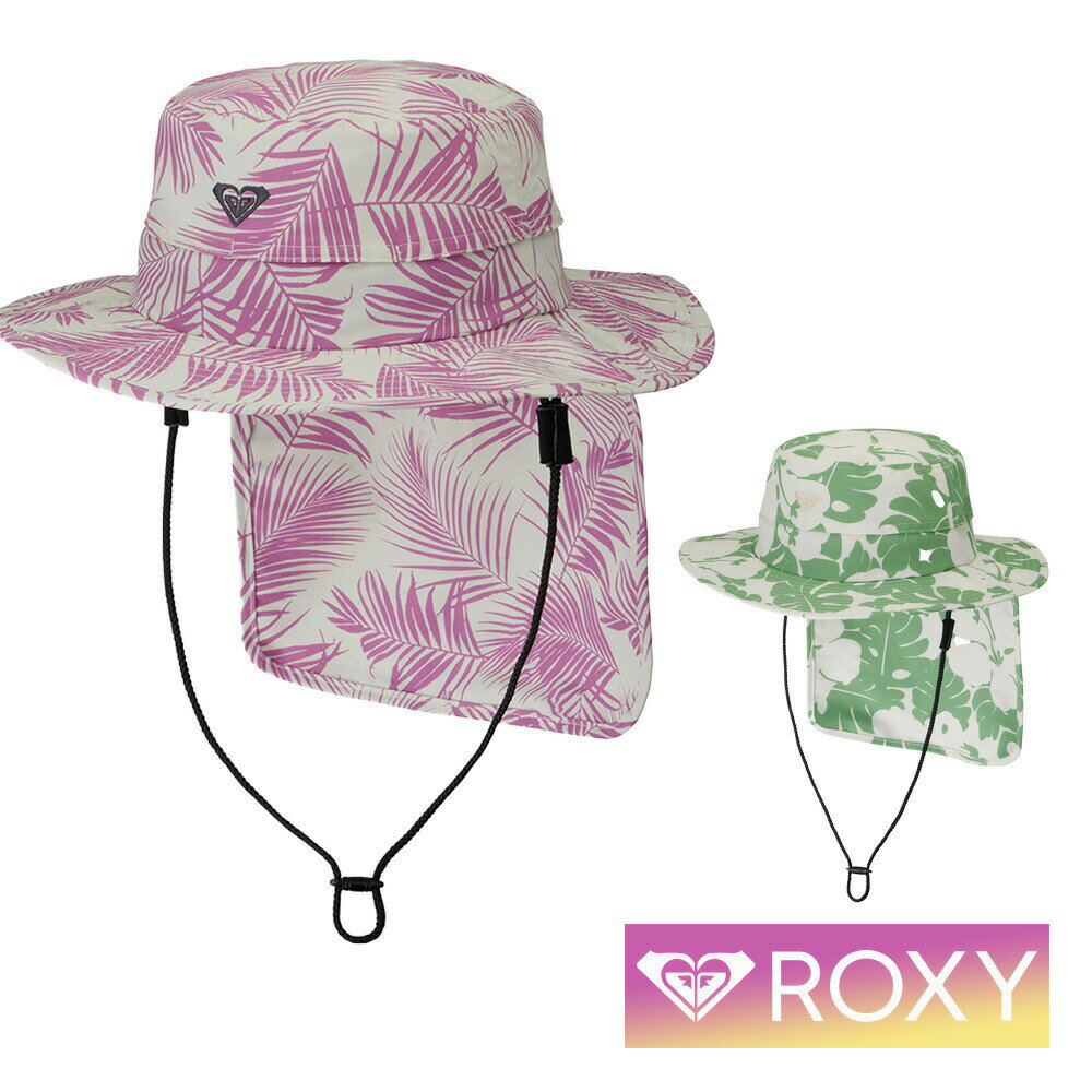 ROXY ロキシー ハット サーフハット サファリハット ビーチハット レディース 日除け 耐水 はっ水 ?あご紐 軽量 コンパクト 通気性 UPF50+ 54 ? 57 cm ネックガード サーフキャップ キャップ RSA241715 UV WATER BEACH HAT PRT