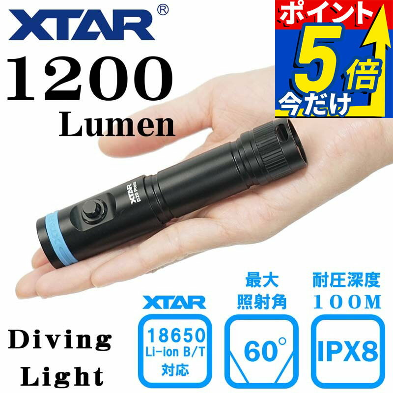 水中ライト ダイビング LED ダイビングライト 防水 コンパクト ハンディライト 充電式 D20 press 1200 (w/o BT, Charger) XTAR エクスター