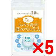 期間限定!!ポイント10倍!!送料無料 正規品ダイエット乳酸菌2兆個!ちょースッキリ爽快!楽々スリム美人15g(250mg×60粒) 5個セットダイエットサプリ 乳酸菌サプリ