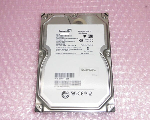 HP 519601-003 (508027-001) SATA 1TB 3.5インチ 7200rpm 中古ハードディスク