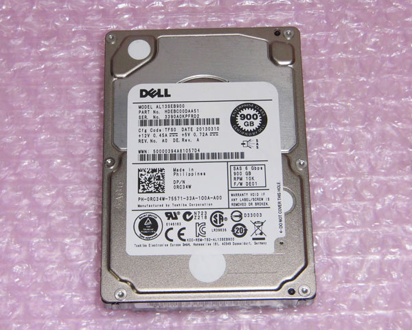 DELL 0RC34W SAS 900GB 10K 2.5インチ 中古ハードディスク