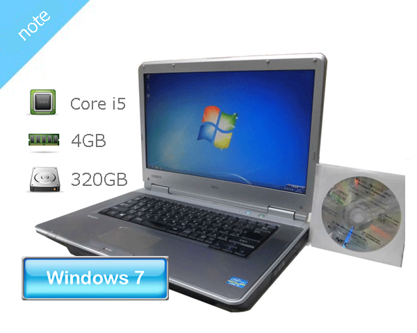 リカバリ付き Windows7 Pro 32bit NEC VersaPro VK26MD-F (PC-VK26MDZDF) Core i5 3320M 2.6GHz メモリ 4GB HDD 320GB DVDマルチ 15.6..