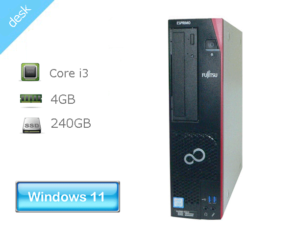 Windows11 Pro 64bit 富士通 ESPRIMO D556/S (FMVD35002) 第7世代 Core i3-7100 3.9GHz メモリ 4GB SSD 240GB(新品) DVDマルチ 本体のみ