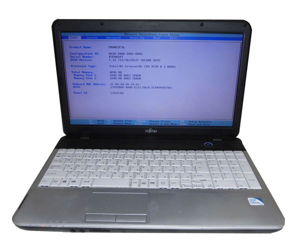 難あり OSなし富士通 LIFEBOOK A512/F (FMVNA7F36) Celeron B730 1.8GHz 4GB 320GB DVDマルチ 中古ノートパソコン