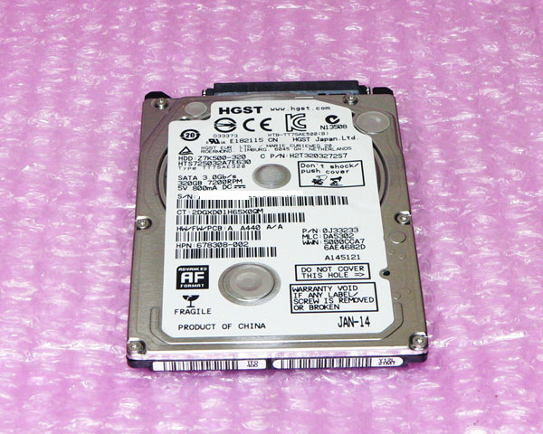 HGST HTS725032A7E630 SATA 320GB 2.5インチ 7200rpm 中古ハードディスク