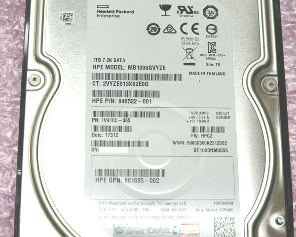 HP 846522-001 (MB1000GVYZE) SATA 1TB 7200rpm 3.5インチ 中古ハードディスク