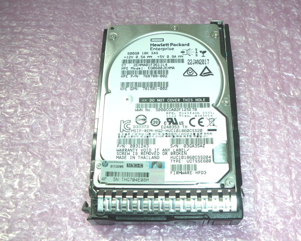 商品名 HP 768788-002 (EG0600JEHMA) 容量 600GB サイズ 2.5インチ 規格 SAS 回転数 10krpm 状態 中古品。消去、初期化済みです。 納期について 通常ご注文頂いてから、3営業日以内の発送となります。※即日発送が可能な場合もありますので、お急ぎの場合は、別途ご相談下さい。 送料区分 ヤマト運輸 60サイズ 保証期間 商品到着日から3ヶ月間となります 領収書について 領収書の発行が可能です。詳細はこちらから ※又、帳票類の発行が可能です。 　・見積書・請求書のご依頼はこちらから 　・納品書等のご要望は　ご注文時に備考欄へ　ご記載ください。HP 768788-002 (EG0600JEHMA) SAS 600GB 10krpm 2.5インチ 中古HDD 他、中古サーバー・保守用パーツを各種販売しております。お探しの仕様・モデル番号などがございましたらお気軽にお問い合わせください。