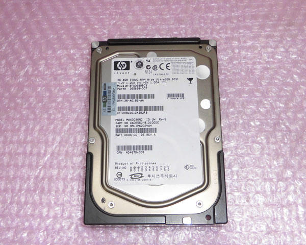 HP 365699-007 (BF03689BC3) Ultra320 SCSI 80pin 36.4GB 15K 3.5インチ 中古ハードディスク