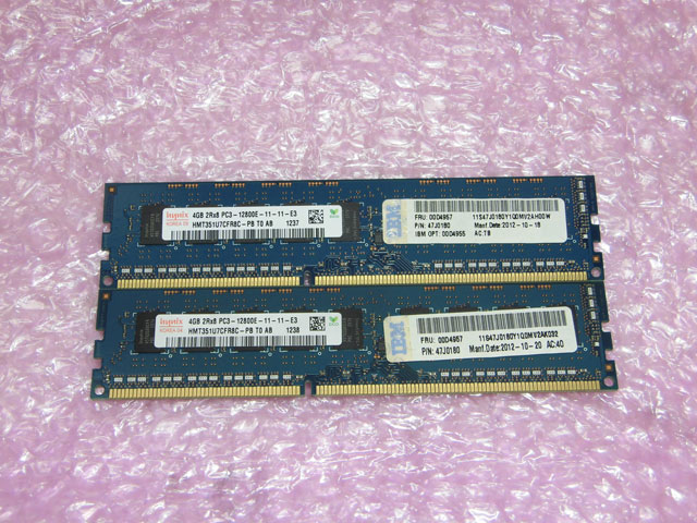 IBM 00D4957 P/N:47J0180 PC3-12800E 8GB 4GB 2枚 中古メモリー