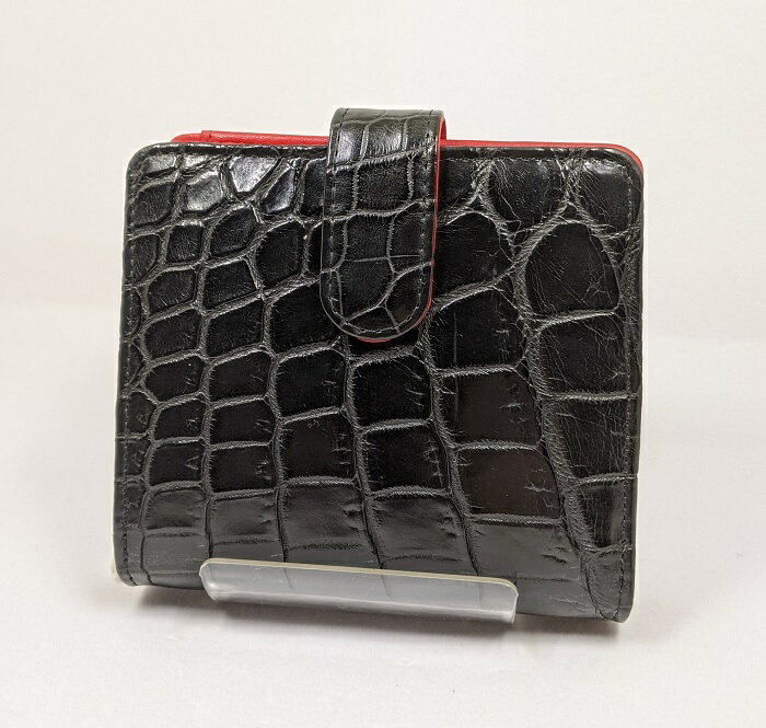 クロコダイル 二つ折り財布 シンプル メンズ レディース ブラック
