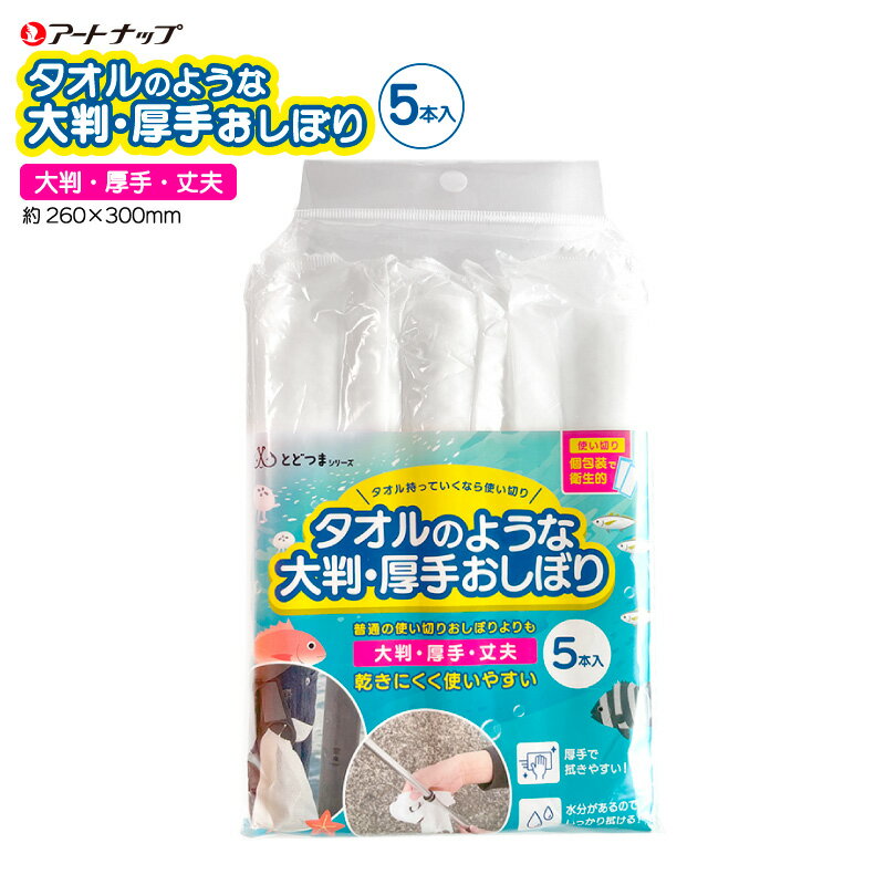 タオルのような大判 厚手おしぼり 釣り 5本入 FT-013 約260×300mm お手入れ 使い切り 個包装 不織布 ア..
