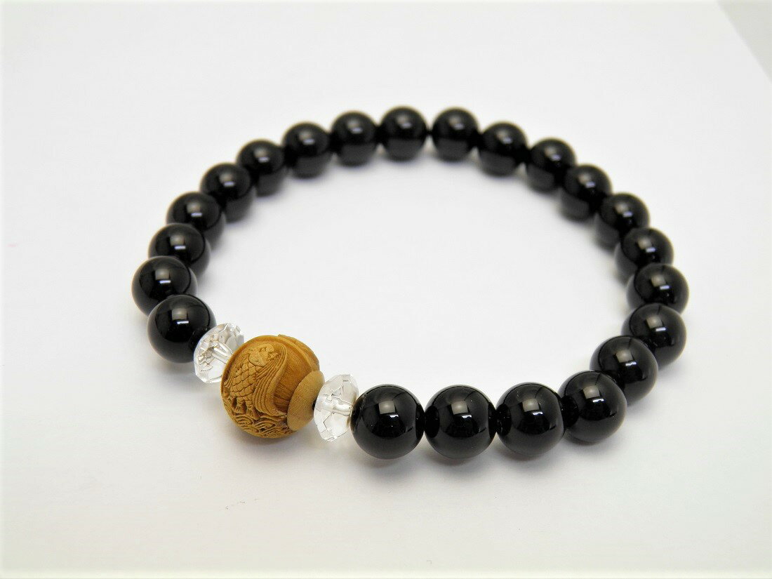 【浮彫】アマビエ 柘植玉 12mm オニキス ブレスレット 天然石 パワーストーン お試し ポイント消化 プチギフト 転勤 退職 お礼 母の日 父の日 敬老の日 クリスマス ギフト / インペリアルオーラ おしゃれ かわいい オシャレ 可愛い プレゼント ギフト 贈り物