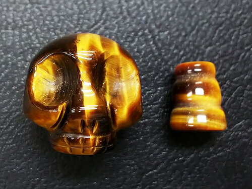数珠 （念珠）髑髏(どくろ)ボサ付き 14mm 虎目石/タイガーアイ 1組 天然石 パワーストーン / インペリアルオーラ おしゃれ かわいい オシャレ 可愛い プレゼント ギフト 贈り物
