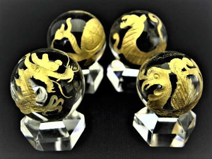 金彫り四神 水晶天然石・20mm穴なし丸玉セット 飾り台付き / インペリアルオーラ おしゃれ かわいい オシャレ 可愛い プレゼント ギフト 贈り物