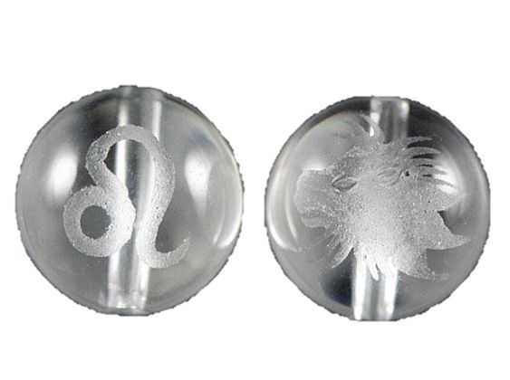 12星座 獅子座（しし座） 水晶素彫り 12mm玉ビーズ 【穴あり一粒売りビーズ】 / 天然石、パワーストー..