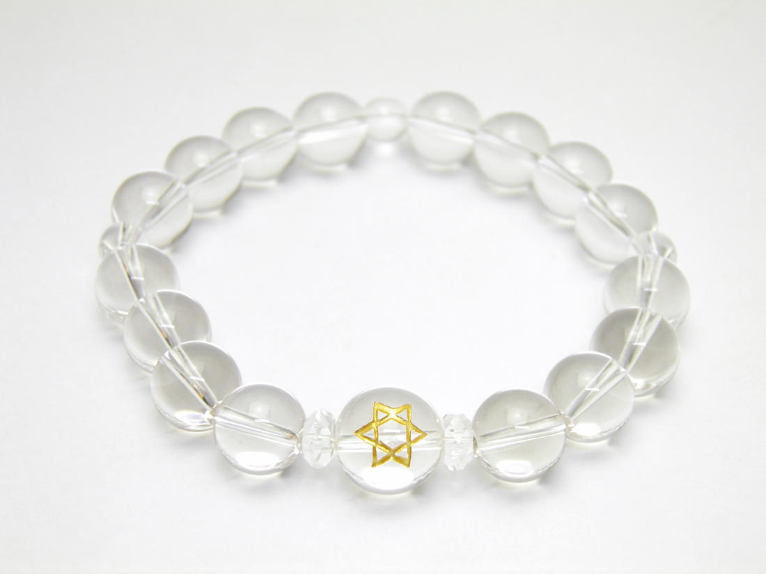 六芒星 水晶（金）12mm玉 水晶 ブレスレット Hexagram ヘキサグラム 天然石 パワーストーン / インペリアルオーラ おしゃれ かわいい オシャレ 可愛い プレゼント ギフト 贈り物