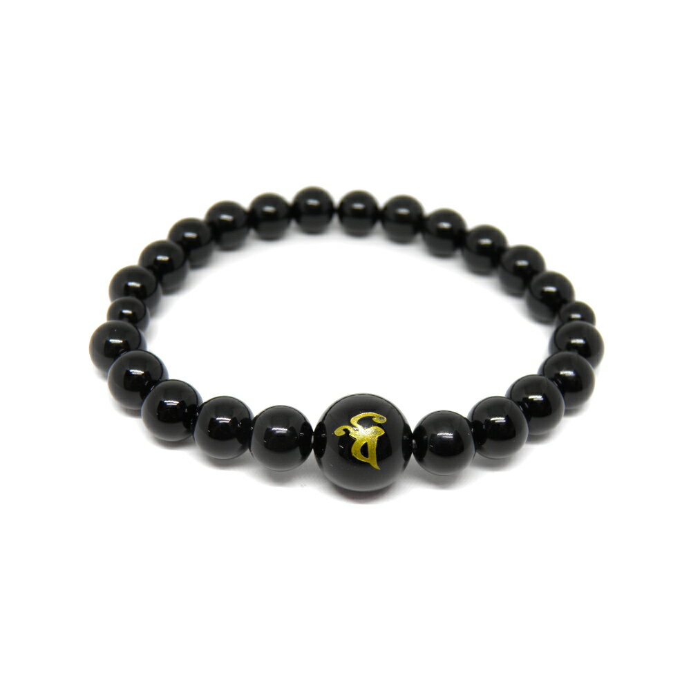 ベイ・毘沙門天/多聞天 オニキス (金色入り) 梵字玉 12mm ブレスレット 天然石 パワーストーン プチギフト 転勤 退職 お礼 母の日 敬老の日 クリスマ...