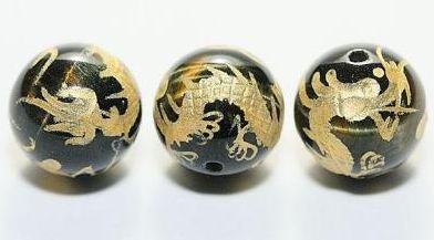 ブルータイガーアイ12mm 金彫り 五爪龍 【彫刻 一粒売りビーズ】 天然石 パワーストーン / インペリアルオーラ おしゃれ かわいい オシャレ 可愛い プレゼント ギフト 贈り物
