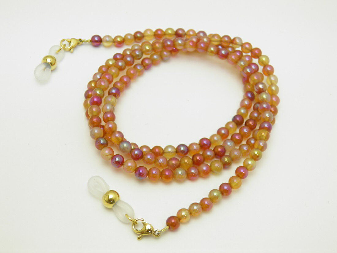 天然石 アゲートオーラ 4mm 丸玉 メガネチェーン 置き忘れ防止 めがねホルダー メガネストラップ 眼鏡コード 父の日 母の日 敬老の日ギフト / インペリアルオーラ おしゃれ かわいい オシャレ 可愛い プレゼント ギフト 贈り物