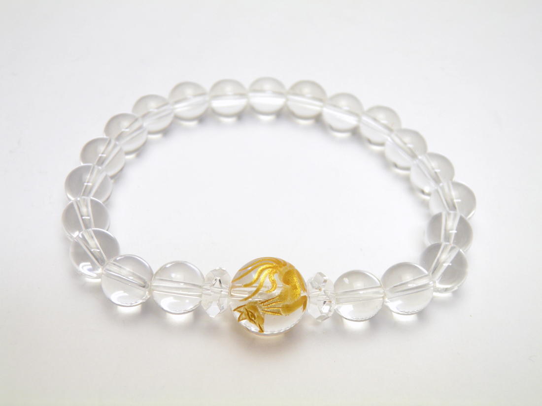 九尾の狐 手彫り玉 水晶(金色入り）12mm ブレスレット 天然石 パワーストーン / インペリアルオーラ おしゃれ かわいい オシャレ 可愛い プレゼント ギフト 贈り物