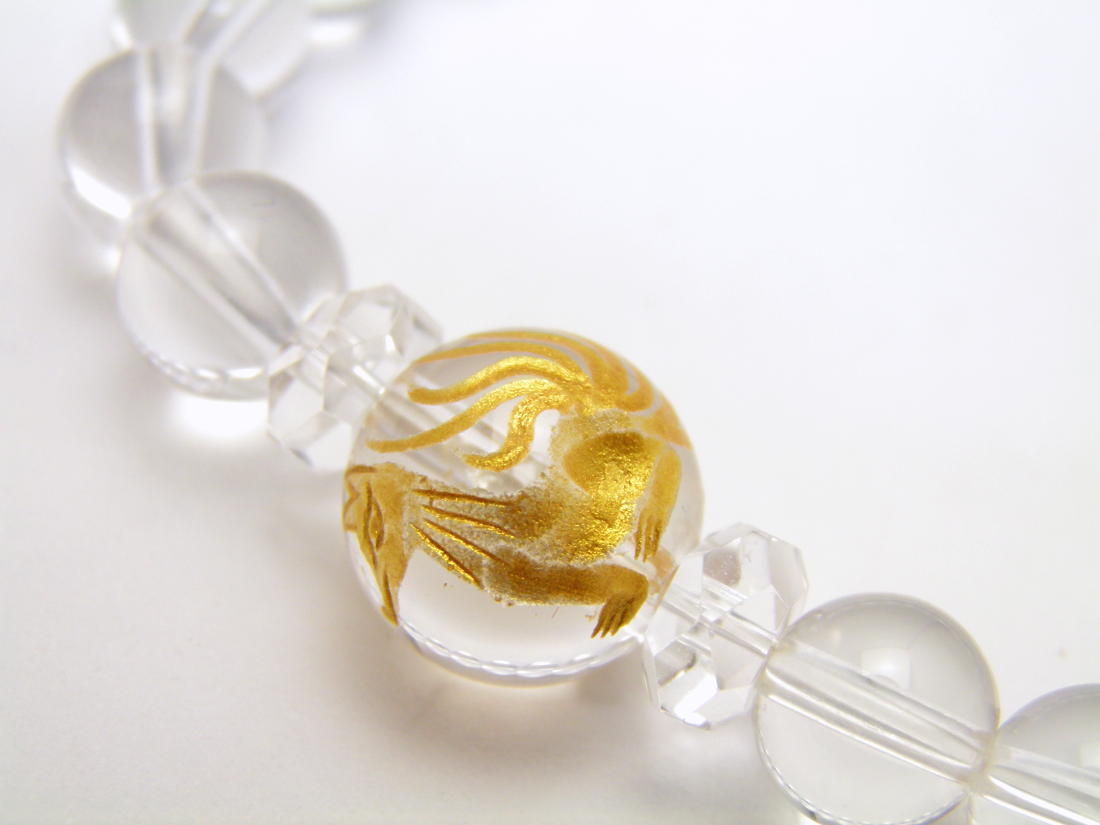 九尾の狐 手彫り玉 水晶(金色入り）12mm ブレスレット 天然石 パワーストーン / インペリアルオーラ おしゃれ かわいい オシャレ 可愛い プレゼント ギフト 贈り物