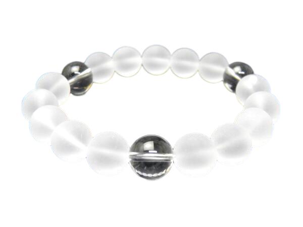 【12mm_Simple_3´sブレスレット】 12mm フロスト水晶 水晶3ポイント 風水 パワーストーン プチギフト 転勤 退職 お礼 母の日 敬老の日 ク...