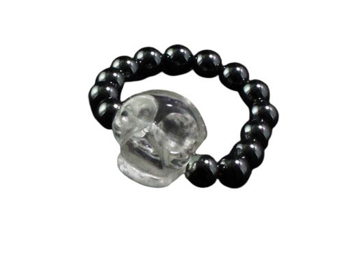 彫刻リング 指輪 水晶 ドクロ彫り(髑髏)ヘマタイト ドクロ指輪 天然石 パワーストーン プチギフト 転勤 退職 お礼 母の日 敬老の日 クリスマス ギフト /...