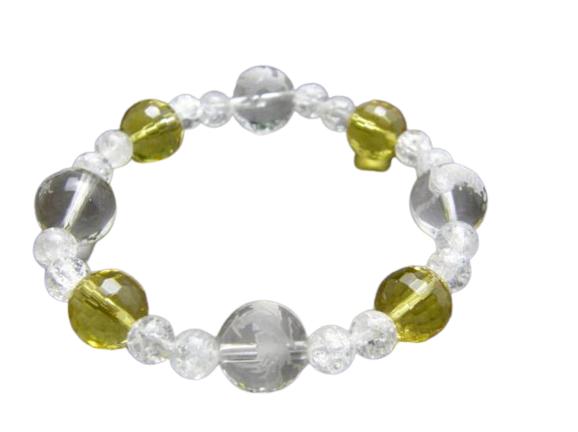 天然石 四神獣ブレスレット シトリン&クラック水晶 四神獣 水晶 パワーストーン 四神相応数珠ブレスレット 金運 バラ売り メンズ レディース 四神獣パワースト...