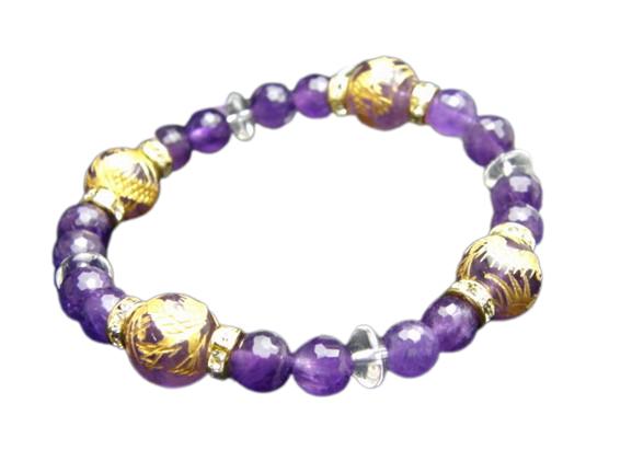アメジスト龍彫りブレスレット 金龍 銀龍 天然石 パワーストーン / インペリアルオーラ おしゃれ かわいい オシャレ 可愛い プレゼント ギフト 贈り物