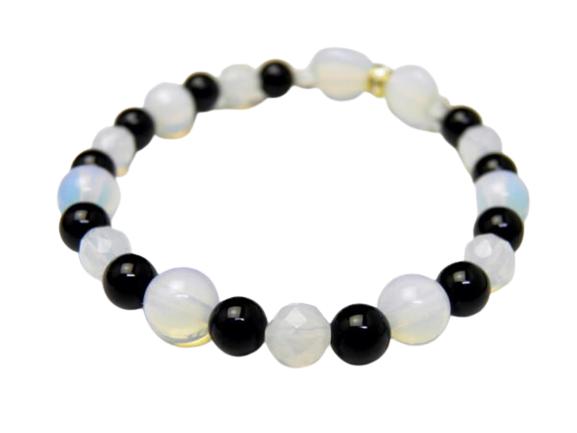 激カワ!リボン型 デザインブレス ハートリボン・オブシディアンオパール&オニキス・オブシディアンオパール・水晶ブレスレット レディース 女性用 数珠 ブレスレッ...