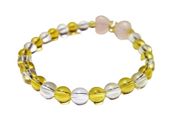 激カワ!リボン型 デザインブレス ハートリボン・ローズクォーツ&シトリン・水晶ブレスレット レディース 女性用 数珠 ブレスレット 天然石 パワーストーン / ...