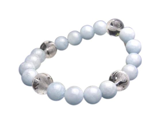 高級四神獣シリーズ 四神獣ブレスレット 水晶彫り 12mm玉 青龍・朱雀・白虎・玄武 アクアマリン 天然石 パワーストーン / インペリアルオーラ おしゃれ か...