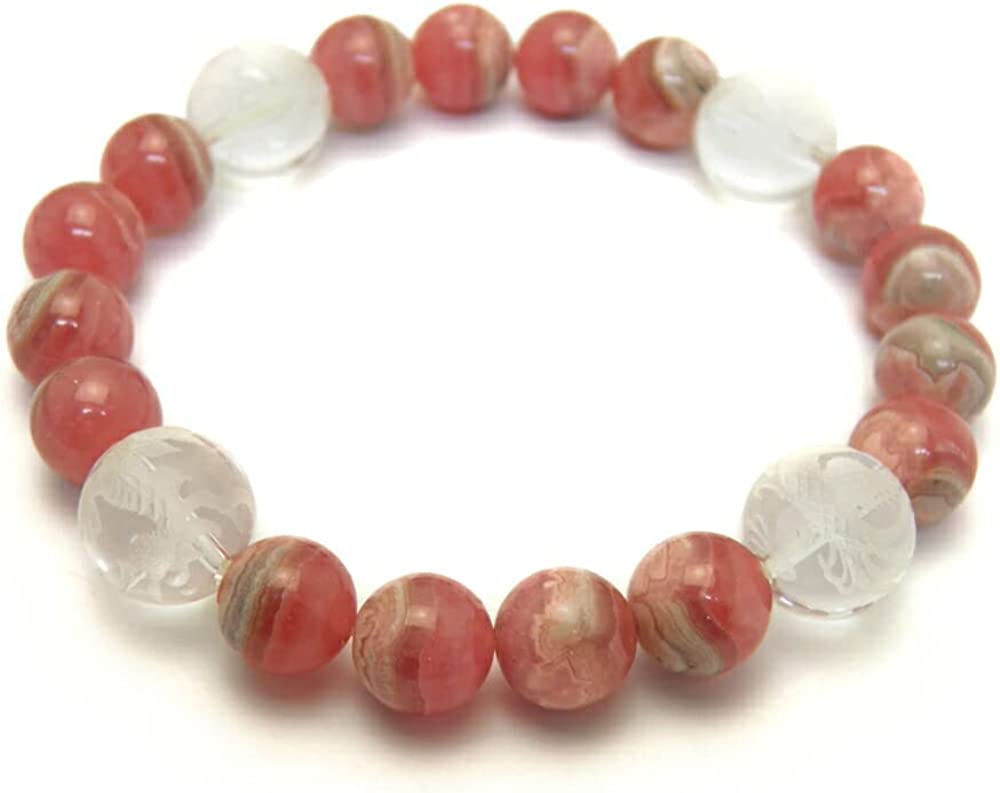 パワーストーン 四神獣ブレスレット 水晶彫り 12mm玉 青龍・朱雀・白虎・玄武 インカローズ(ロードクロサイト) 天然石 風水 パワーストーン / インペリア...