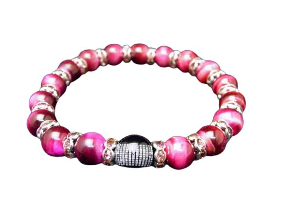 般若心経彫刻ビーズ(オニキス)12mm レッドパープルタイガーアイ(ピンクタイガーアイ)ブレスレット プチギフト 転勤 退職 お礼 母の日 敬老の日 ギフト /...